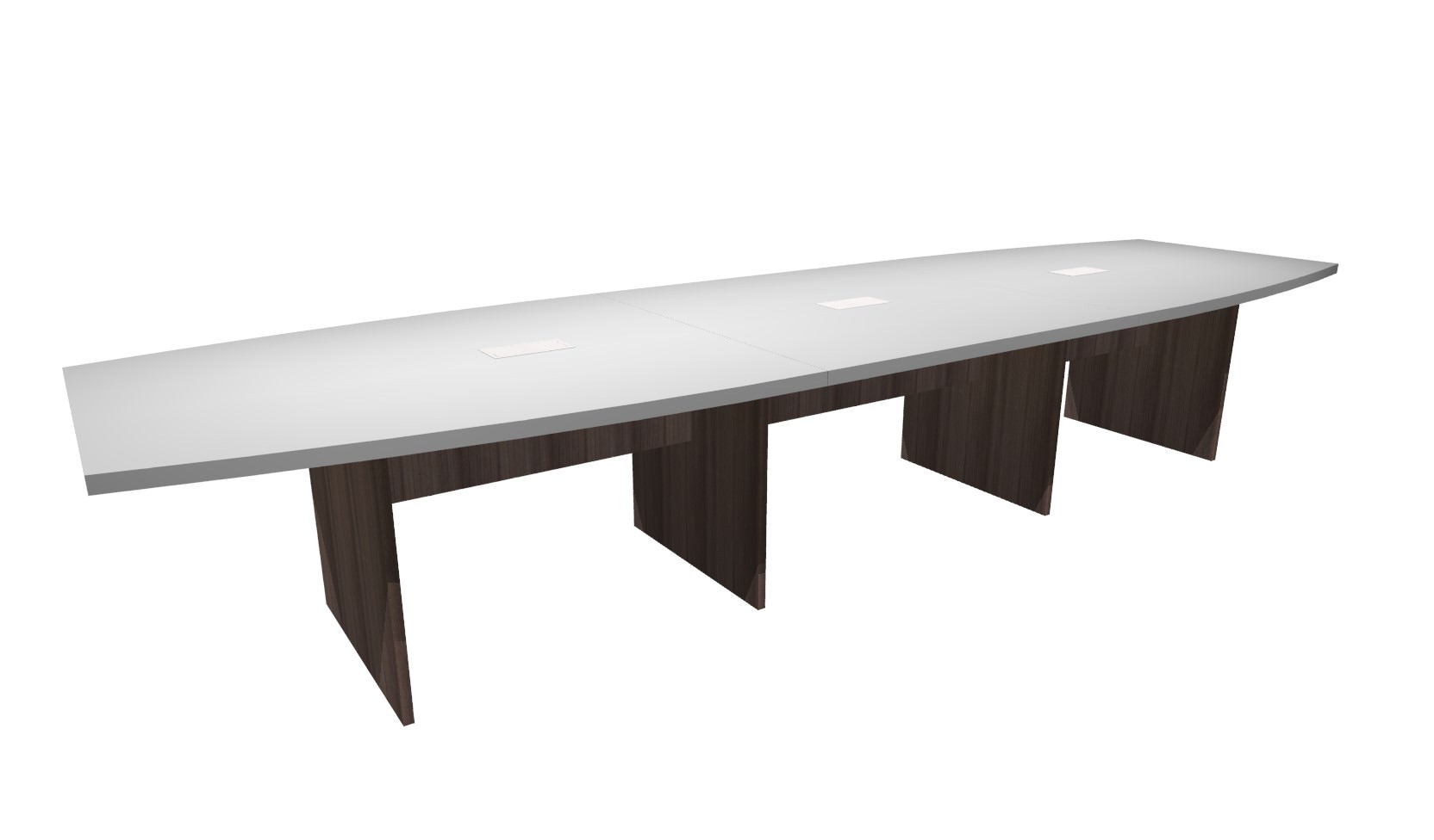 14 FT White / Modern Walnut Boat Shaped Conference Table