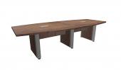 10 FT Modern Walnut Boat Shaped Conference Table w/ Silver Accent Legs
