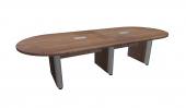 10 Person Modern Walnut Racetrack Conference Table w/ Silver Accent Legs