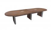 10 Person Modern Walnut Racetrack Conference Table w/ Silver Accent Legs