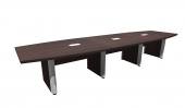 14 FT Espresso Boat Shaped Conference Table w/ Silver Accent Legs
