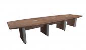 14 FT Modern Walnut Boat Shaped Conference Table w/ Silver Accent Legs
