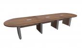 12 Person Modern Walnut Racetrack Conference Table w/ Silver Accent Legs