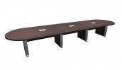 14 Person Espresso Racetrack Conference Table w/ Silver Accent Legs