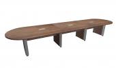 14 Person Modern Walnut Racetrack Conference Table w/ Silver Accent Legs