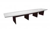 14 Person White / Mahogany Boat Shaped Conference Table