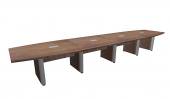 18 FT Modern Walnut Boat Shaped Conference Table w/ Silver Accent Legs