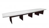 14 Person White / Mahogany Boat Shaped Conference Table