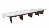 14 Person White / Modern Walnut Boat Shaped Conference Table