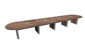 20 FT Modern Walnut Racetrack Conference Table w/ Silver Accent Legs