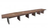 22 FT Modern Walnut Boat Shaped Conference Table w/ Silver Accent Legs