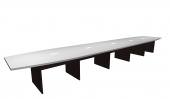 22 FT White / Dark Walnut Boat Shaped Conference Table