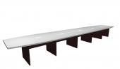 18 Person White / Mahogany Boat Shaped Conference Table