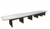 18 Person White / Modern Walnut Boat Shaped Conference Table