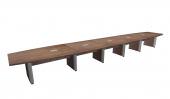 24 FT Modern Walnut Boat Shaped Conference Table w/ Silver Accent Legs