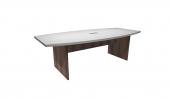 8 FT White / Modern Walnut Boat Shaped Conference Table