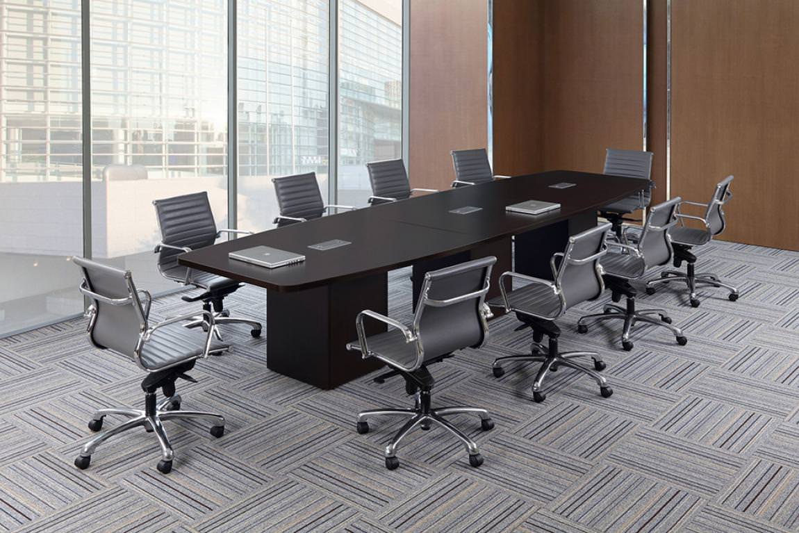 Boat Shaped Conference Room Table with Cube Base Legs