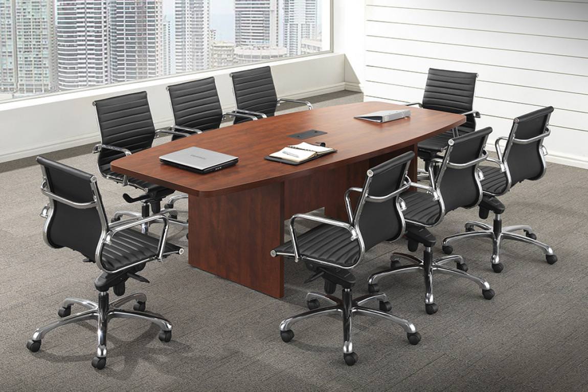 Boat Shaped Conference Table with Grommets