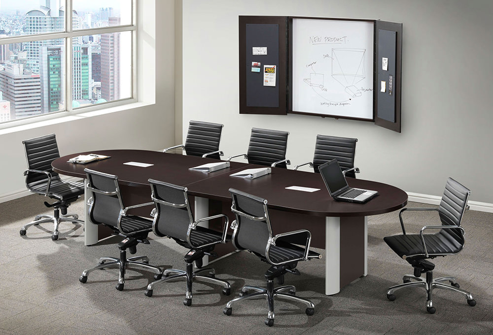 Racetrack Conference Room Table with Silver Accent Legs 