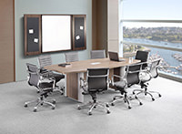 Boat Shaped Conference Room Table with Silver Accent Legs